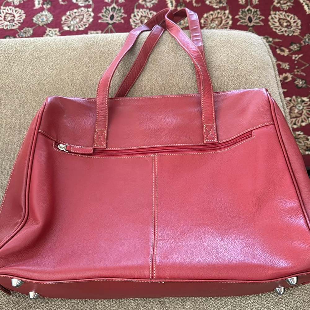 Buxton Red Leather Multi-pocket laptop tote briefcase bag messenger (TD)